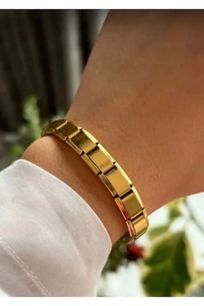 Modüler Italian Charm Düz Gold Çelik Bileklik – Gold Renk Kararmaz Paslanmaz Esnek Unisex Kişiselleştirilebilir Takı