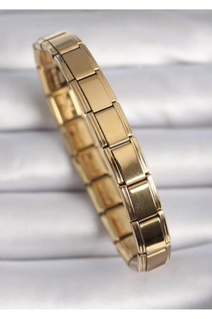 Modüler Italian Charm Düz Gold Çelik Bileklik – Gold Renk Kararmaz Paslanmaz Esnek Unisex Kişiselleştirilebilir Takı