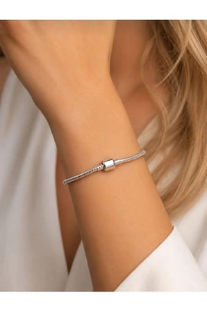 Sade Silindir Klipsli Yılan Zincir Charm Bileklik – Gümüş Renk Kararmaz Çelik Minimalist Bileklik
