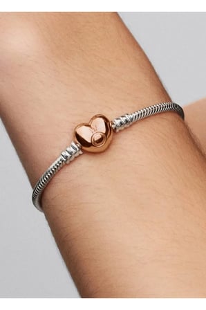 İmza Yazılı Rose Gold Kalp Klipsli Charm Bileklik – Çift Renk Kararmaz Çelik Kadın Bilekliği
