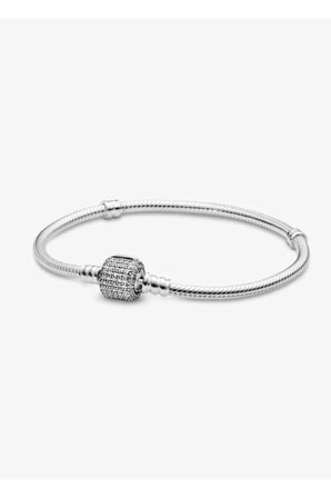 Pavé Zirkon Taşlı Kare Klipsli Charm Bileklik – Gümüş Renk Kararmaz Çelik Kadın Bilekliği