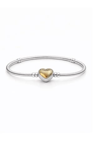 Çift Renk Sade Kalp Klipsli Charm Bileklik – Gümüş Gold Kararmaz Çelik Minimalist Kadın Bileklik