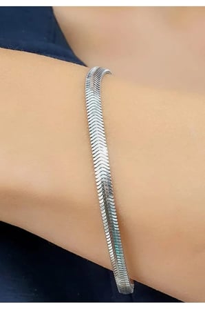 Gümüş Yılan Zincir Bileklik - İtalyan Yassı Ezme Zincir Bileklik – Gümüş Renk Kararmaz Çelik Klasik Kalın Unisex Bileklik