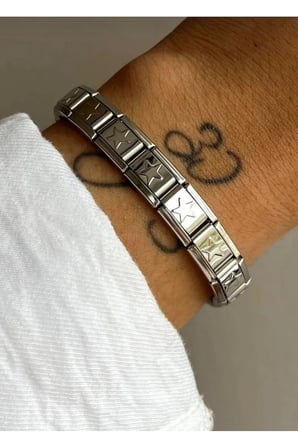 Gümüş İtalyan Charm Yıldız Modüler Bileklik - Yıldız Motifli Modüler Italian Charm Çelik Bileklik – Gümüş Renk Kararmaz Paslanmaz Esnek Unisex Takı