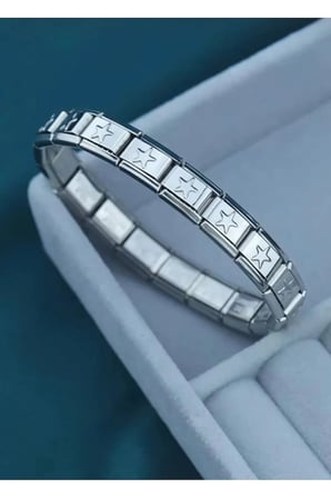 Gümüş İtalyan Charm Yıldız Modüler Bileklik - Yıldız Motifli Modüler Italian Charm Çelik Bileklik – Gümüş Renk Kararmaz Paslanmaz Esnek Unisex Takı