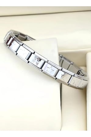 Gümüş İtalyan Charm Yıldız Modüler Bileklik - Yıldız Motifli Modüler Italian Charm Çelik Bileklik – Gümüş Renk Kararmaz Paslanmaz Esnek Unisex Takı
