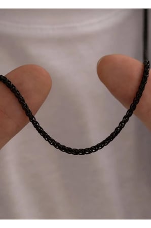 Siyah Çelik Başak Zincir Erkek Kolye - Spiga Örgü Kararmaz Antialerjik Unisex Kolye