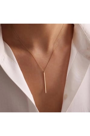 İnce Uzun Çubuk Sarkıt Minimal Kolye - 14K Gold Bar Kararmaz Çelik Ayarlanabilir Zarif Günlük Kadın Kolye