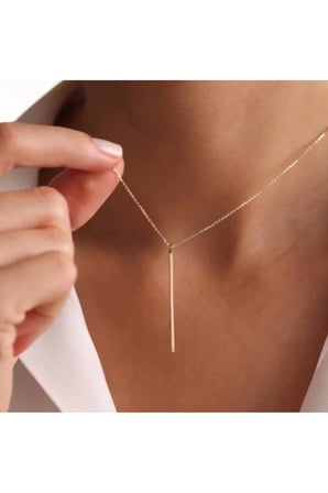 İnce Uzun Çubuk Sarkıt Minimal Kolye - 14K Gold Bar Kararmaz Çelik Ayarlanabilir Zarif Günlük Kadın Kolye