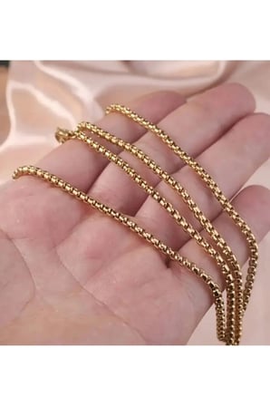 14K Gold Çelik Kutu Zincir Kolye - Kalın Halka Kararmaz Antialerjik Unisex Erkek Kadın Kolye
