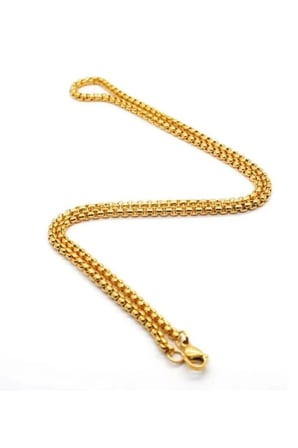 14K Gold Çelik Kutu Zincir Kolye - Kalın Halka Kararmaz Antialerjik Unisex Erkek Kadın Kolye