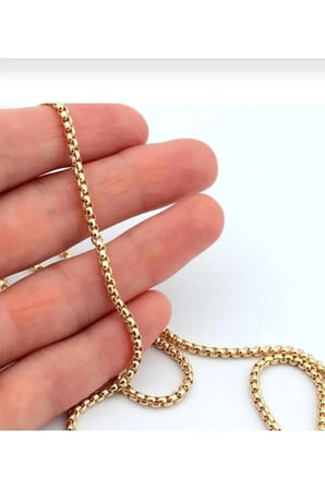 14K Gold Çelik Kutu Zincir Kolye - Kalın Halka Kararmaz Antialerjik Unisex Erkek Kadın Kolye