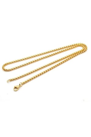 14K Gold Çelik Kutu Zincir Kolye - Kalın Halka Kararmaz Antialerjik Unisex Erkek Kadın Kolye