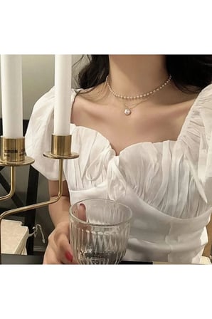 Çift Sıra Katmanlı İnci 14K Gold Kolye - Sarkıt İnci Detaylı Zarif Vintage Kadın Kolye