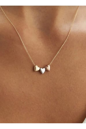 Üç Renkli Üç Kalp Figürlü Çelik Kolye - 14K Gold Gümüş Rose Kararmaz Minimal Kadın Kolye