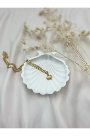Altın Kaplama Deniz Kabuğu Kolye – Modern Zincirli, Şık ve Minimal Tasarım