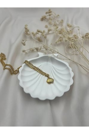 Altın Kaplama Deniz Kabuğu Kolye – Modern Zincirli, Şık ve Minimal Tasarım