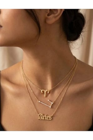 Koç Burcu Takımyıldızı Zodyak 14K Gold Çoklu Kolye Seti – Kararmaz Çelik Kadın Burç Kolyesi