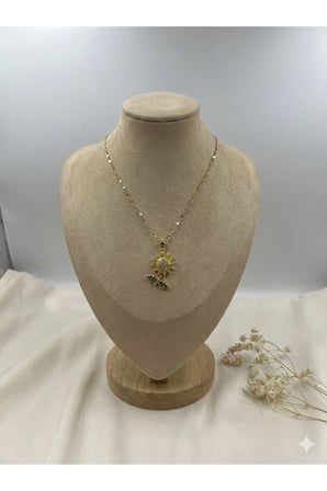 14K Altın Kaplama Ayçiçeği Çiçek Kolye - Vintage Sevimli Kararmaz Antialerjik Canlı Parlak Renk Solmaz Şık Hediyelik Kadın Kolye