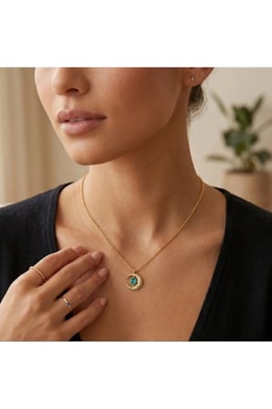 Mavi Taşlı Güneş ve Ay Kolye – 14K Gold Kararmaz Çelik Gökyüzü Temalı Zirkon Taşlı Kadın Kolye
