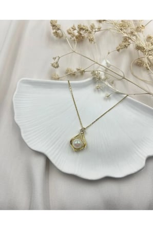 8K Altın Kaplama Opal Aytaşı Taşlı Kolye - Vintage Zarif Kararmaz Antialerjik Solmaz Şık Hediyelik Kadın Kolye
