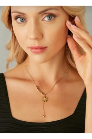 Vintage Çiçek Figürlü Sallantılı Kolye – 14K Gold Kaplama Kararmaz Çelik Lariat Y Model Zarif Kadın Kolyesi