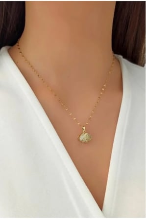 İstiridye İncisi Kolye – 14K Gold Kaplama Kararmaz Çelik Zirkon Taşlı Deniz Kabuğu Kadın Kolyesi