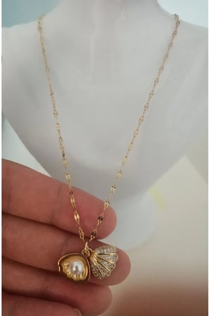 İstiridye İncisi Kolye – 14K Gold Kaplama Kararmaz Çelik Zirkon Taşlı Deniz Kabuğu Kadın Kolyesi