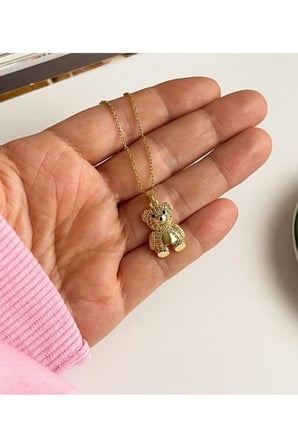 Zirkon Taşlı Ayıcık Kolye – 14K Gold Kaplama Kararmaz Çelik Sevimli Oyuncak Ayı Kadın Kolyesi