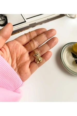Zirkon Taşlı Ayıcık Kolye – 14K Gold Kaplama Kararmaz Çelik Sevimli Oyuncak Ayı Kadın Kolyesi
