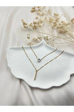 14K Altın Katmanlı Zirkon Çubuk Kolye - Modern Kararmaz Antialerjik Vintage Solmaz Şık Trend Kadın Kolye