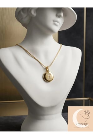 Z Harfli Madalyon Kolye – 14K Gold Kararmaz Çelik Zirkon Taşlı Kişiselleştirilmiş Kadın Kolyesi