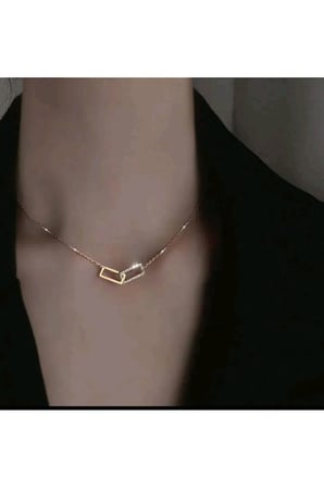 İç İçe Geçmiş Dikdörtgen Vintage Kolye – 14K Gold Kararmaz Çelik Zirkon Taşlı Geometrik Kadın Kolyesi