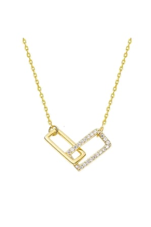 İç İçe Geçmiş Dikdörtgen Vintage Kolye – 14K Gold Kararmaz Çelik Zirkon Taşlı Geometrik Kadın Kolyesi