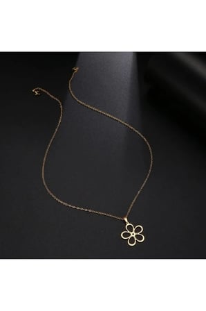 Çizgisel Çiçek Figürlü Kolye – 14K Gold Kararmaz Çelik Geometrik Minimal Kadın Kolyesi