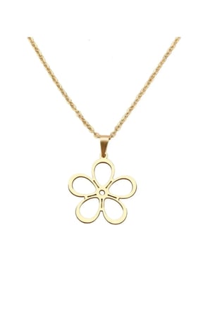 Çizgisel Çiçek Figürlü Kolye – 14K Gold Kararmaz Çelik Geometrik Minimal Kadın Kolyesi