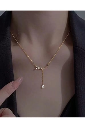 Damla Taşlı Sallantılı Kolye – 14K Gold Kararmaz Çelik Zirkon Detaylı Y Model Zarif Kadın Kolyesi