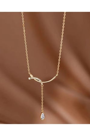 Damla Taşlı Sallantılı Kolye – 14K Gold Kararmaz Çelik Zirkon Detaylı Y Model Zarif Kadın Kolyesi