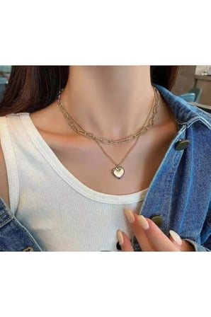 Kalın Ataş Zincirli Dolgun Kalp Kolye – 14K Gold Kararmaz Çelik İkili Katmanlı Kadın Kolyesi