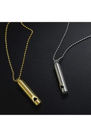 Acil Durum Cankurtaran/Kampçı Minimalist Silindir Düdük Kolye – Gold Kararmaz Çelik Top Zincirli Unisex Fonksiyonel Kolye