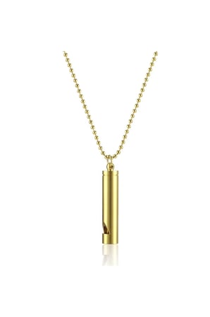 Acil Durum Cankurtaran/Kampçı Minimalist Silindir Düdük Kolye – Gold Kararmaz Çelik Top Zincirli Unisex Fonksiyonel Kolye