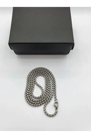 Gümüş Paslanmaz Çelik Kutu Zincir Kolye - Kalın Halka Kararmaz Antialerjik Unisex Erkek Kadın Kolye