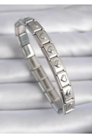 İtalyan Charm Tasarımlı Kalp Figürlü Bileklik – Gümüş Renk Kararmaz Çelik Esnek Kadın Bilekliği