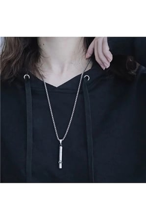 Cankurtaran/Kampçı Düdük Kolye – Kararmaz Çelik Fonksiyonel Düdüklü Erkek Kadın Unisex Zincir Kolye Gümüş