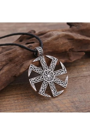 Viking Güneş Çarkı Kolyesi – Eskitme Gümüş Renk Kararmaz Çelik Kelt Düğümlü Mitolojik Unisex Kolye