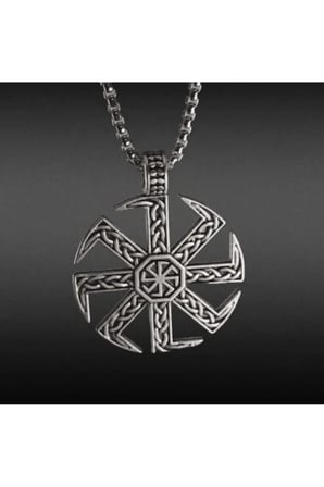 Viking Güneş Çarkı Kolyesi – Eskitme Gümüş Renk Kararmaz Çelik Kelt Düğümlü Mitolojik Unisex Kolye