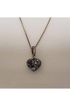 "Love You to the Moon" Yazılı Vintage Kolye – 925 Ayar Gümüş Zirkon Taşlı Ay Yıldızlı Kalp Kadın Kolyesi