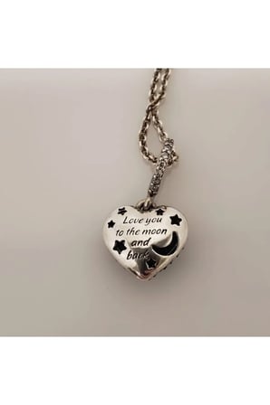 "Love You to the Moon" Yazılı Vintage Kolye – 925 Ayar Gümüş Zirkon Taşlı Ay Yıldızlı Kalp Kadın Kolyesi