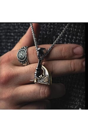 Valknut Sembollü Viking Baltası Kolye – Eskitme Çift Renk Kararmaz Çelik Erkek Kolyesi