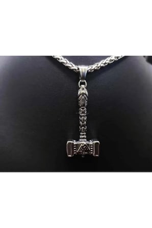 Mjölnir Thor Çekici Kolye – Eskitme Gümüş Renk Valknut Sembollü Kararmaz Çelik Erkek Kolyesi